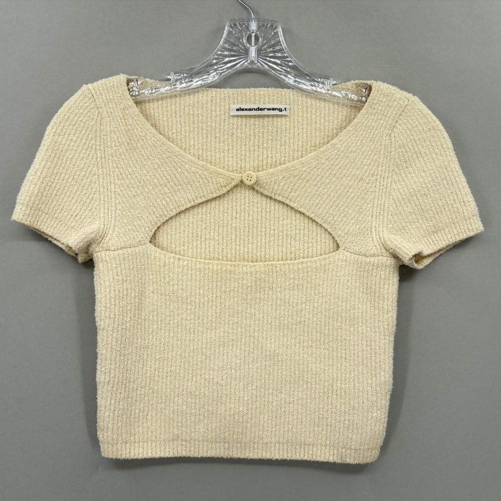Alexander Wang T Sweater Womens Small Cream Cutout Knit Scoop Neck Short Sleeve